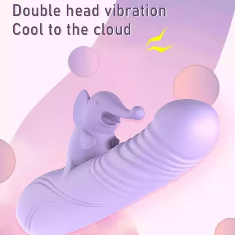 Cute Elephant Tongue Licking Vibrating Telescopic Warming Dildo Vibrator