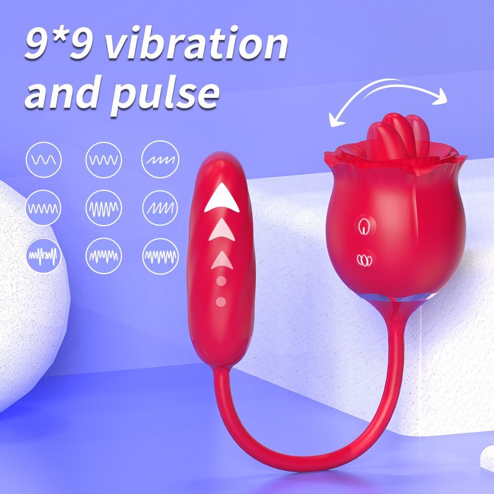 2 In 1 Rose Toy 9 Thrusting Bullet Vibrator With 9 Tongue Licking