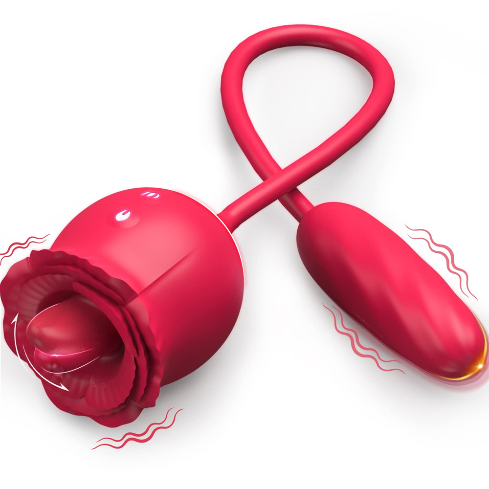 3 In 1 Rose Toy Tongue Licking Clitoral Stimulation With Thrusting Dildo Vibrator