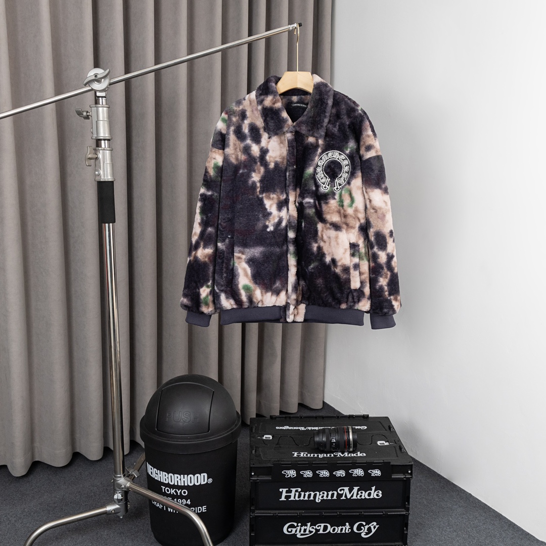 Chrome hearts 2024 catwalk style rabbit and mink velvet baseball jacket