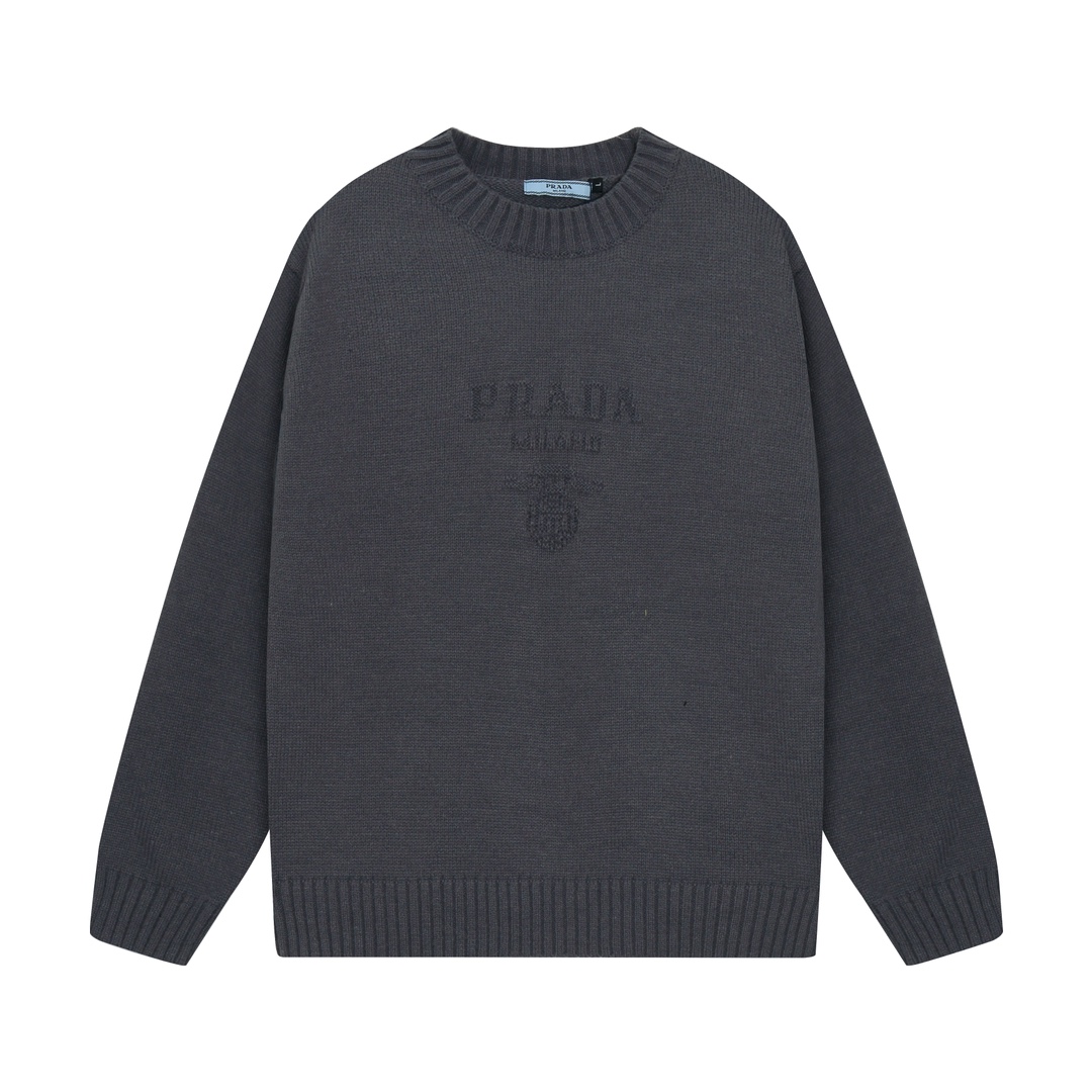 Prada simple jacquard crew neck sweater with embossed letter logo on the chest