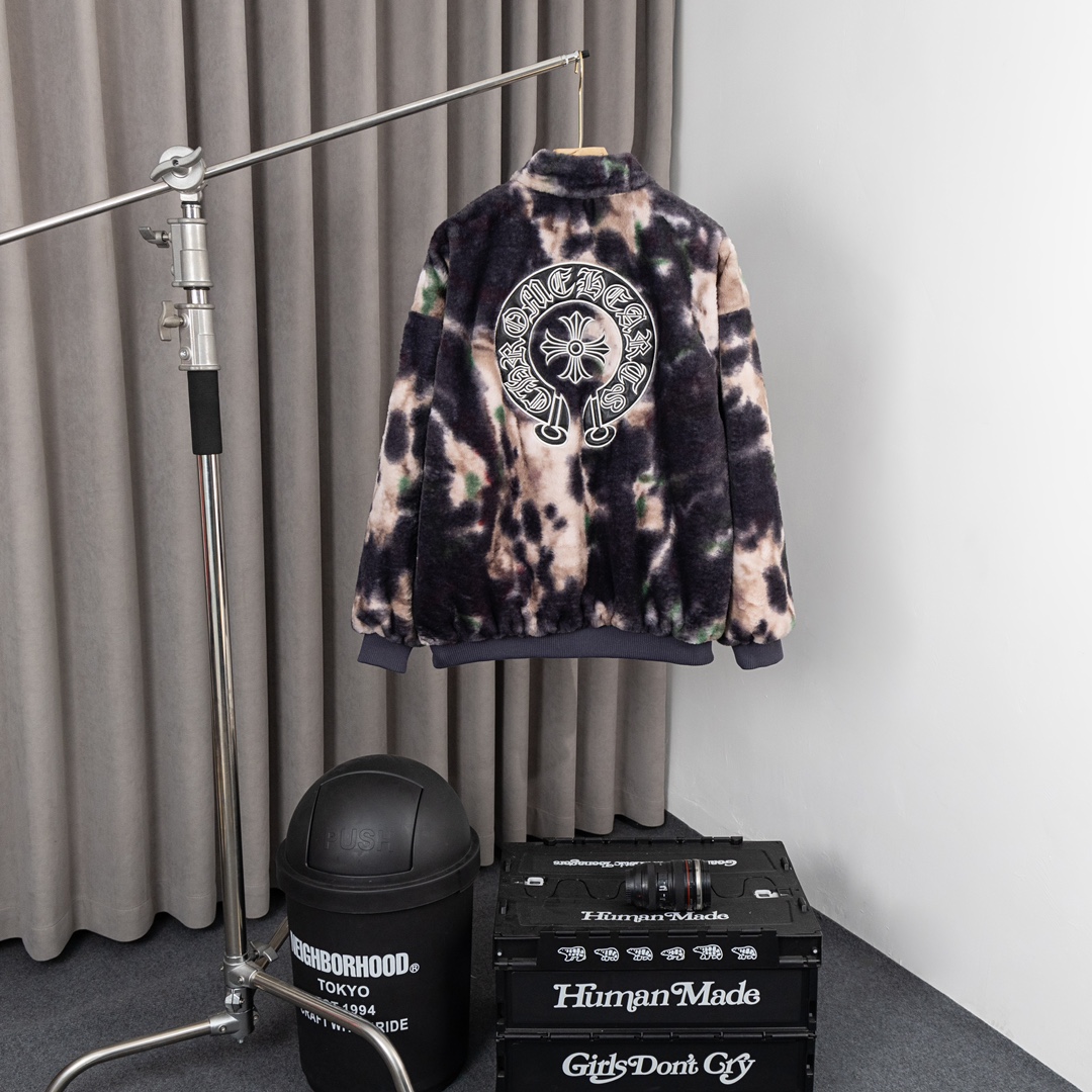 Chrome hearts 2024 catwalk style rabbit and mink velvet baseball jacket
