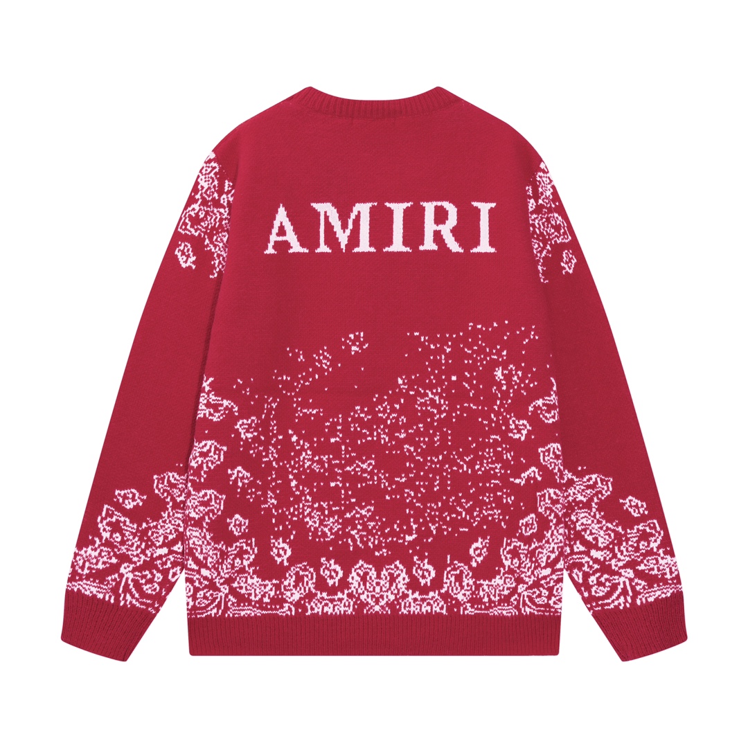 AMIRI new style neckline personalized logo embroidered jacquard seahorse wool sweater