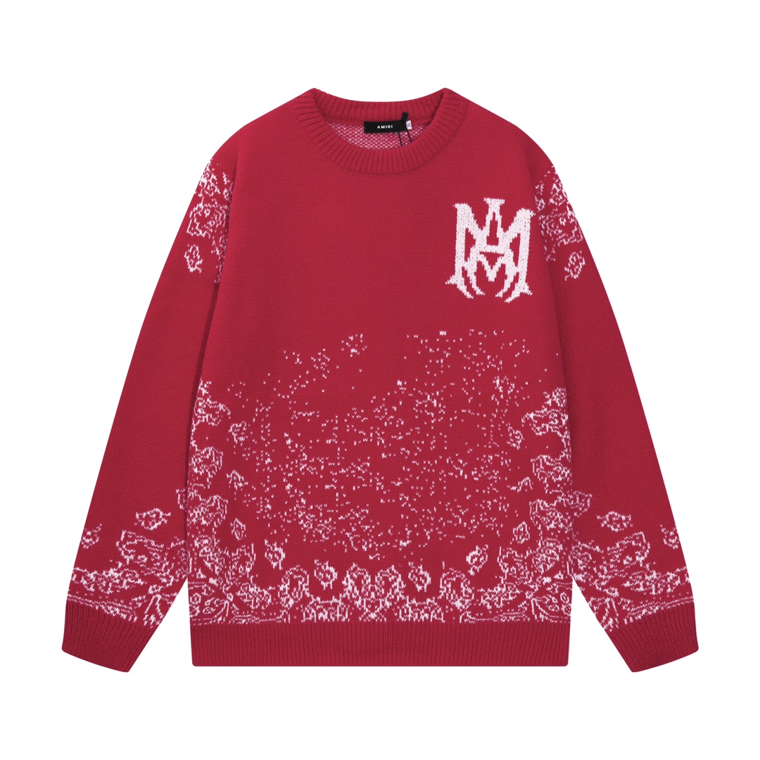 AMIRI new style neckline personalized logo embroidered jacquard seahorse wool sweater