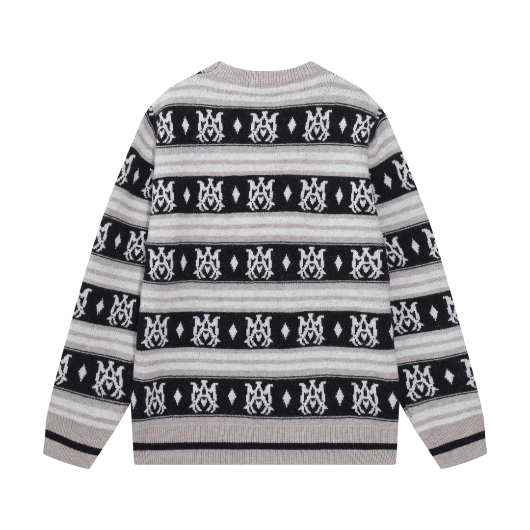 AMIRI Letter Logo Jacquard Tassel Disrupted Distressed Hooded Sweater