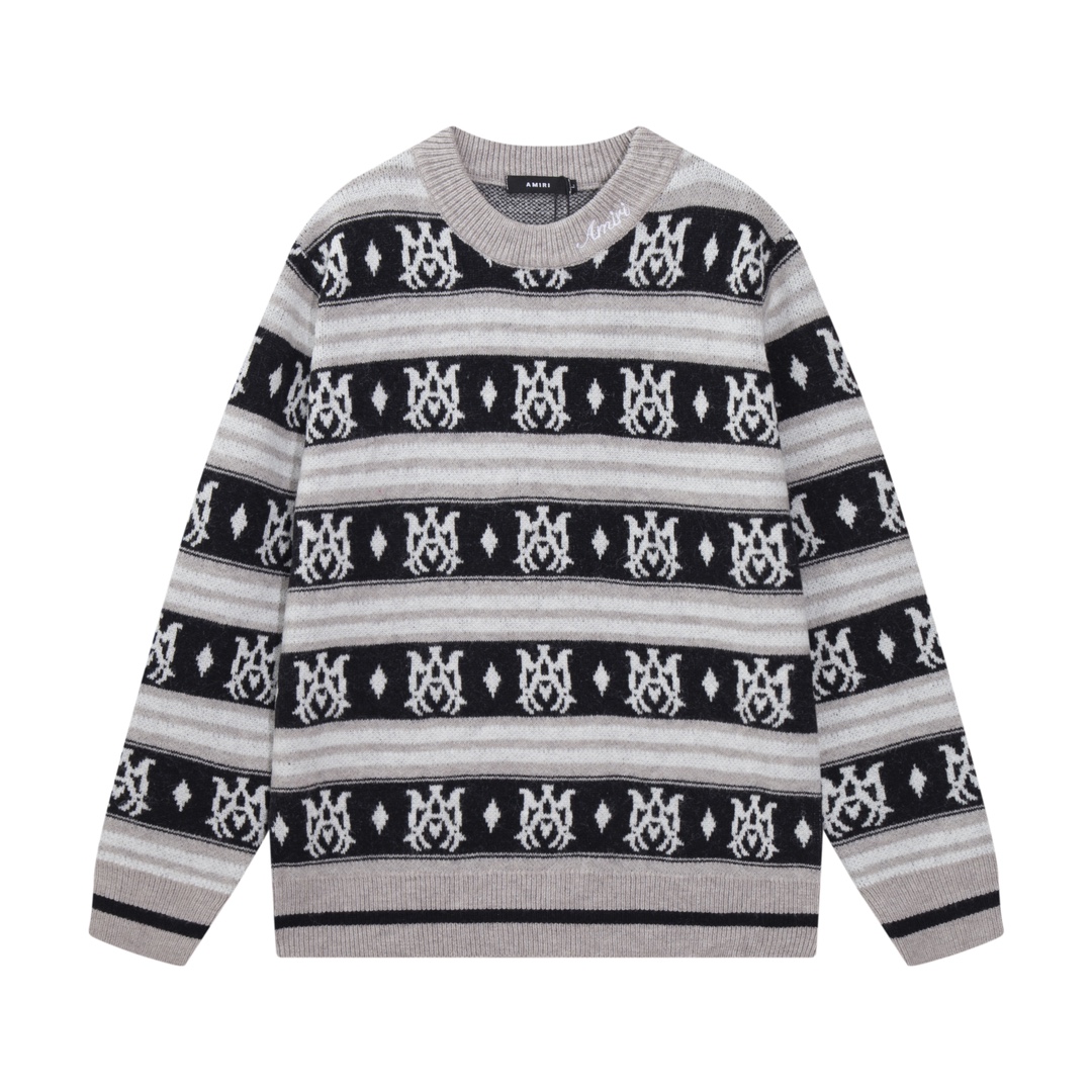 AMIRI Letter Logo Jacquard Tassel Disrupted Distressed Hooded Sweater