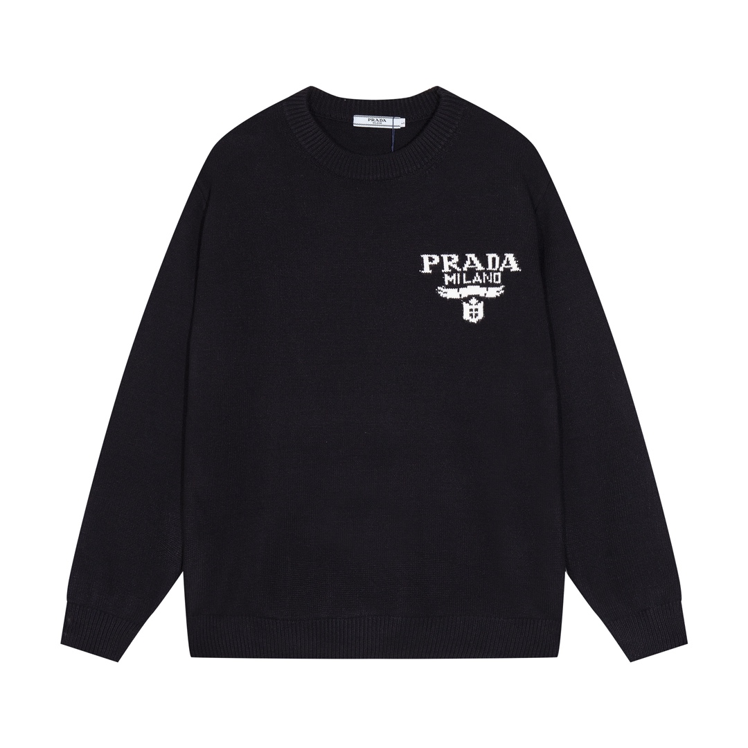 Prada simple cow head letter logo jacquard crew neck sweater on the chest
