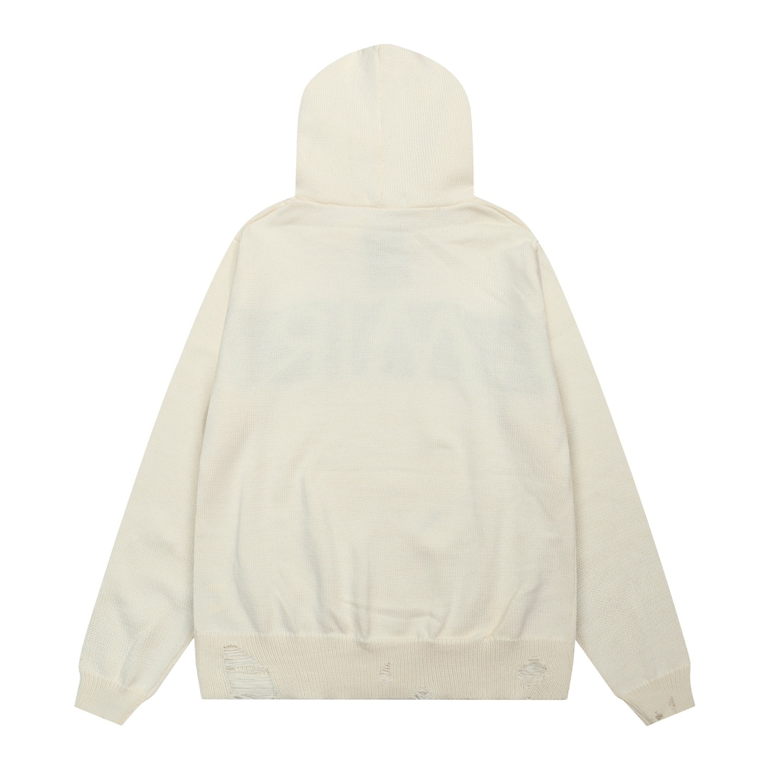 AMIRI Letter Logo Jacquard Tassel Disrupted Distressed Hooded Sweater