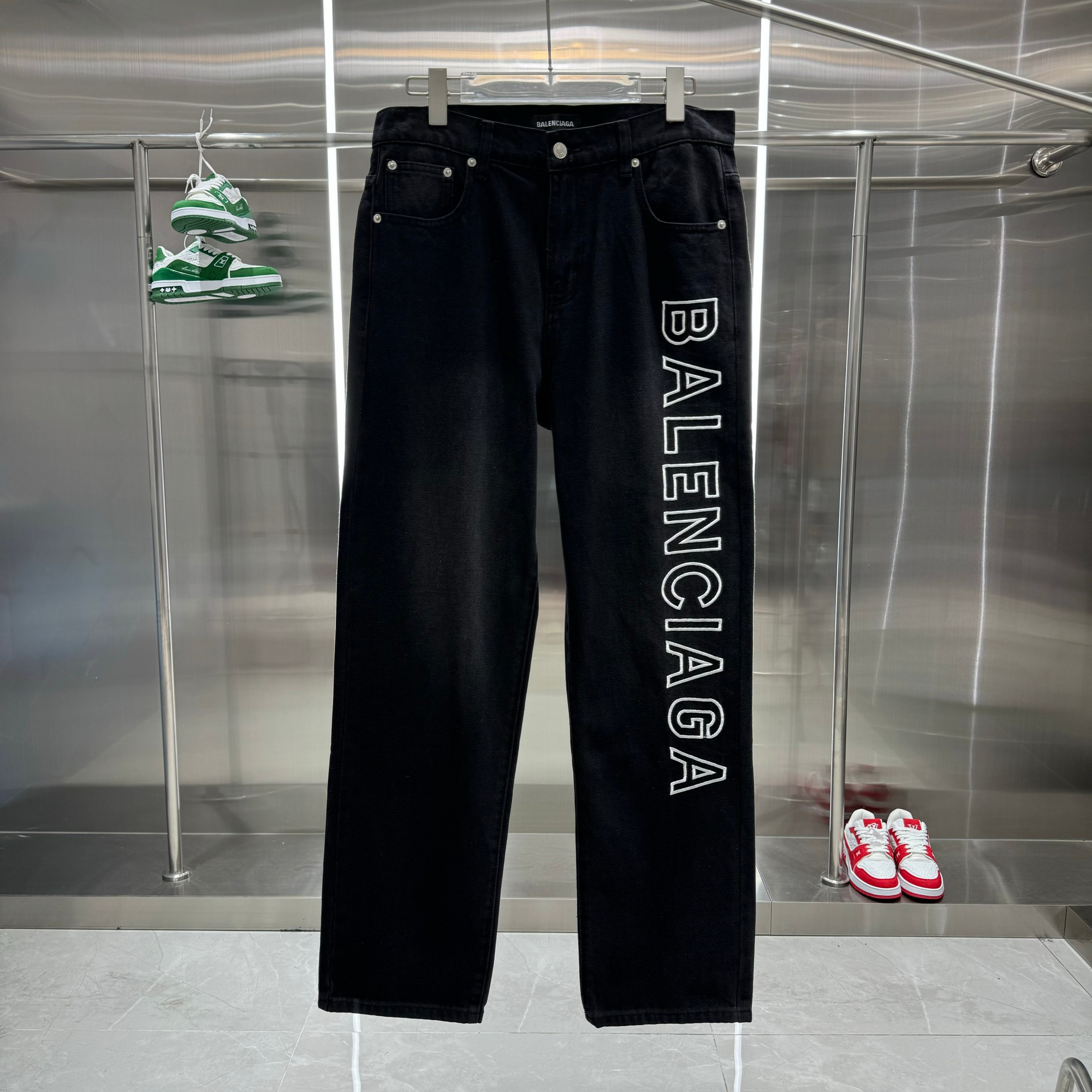 Balenciaga New autumn and winter style single-breasted couple's jeans with side logo letter embroidery
