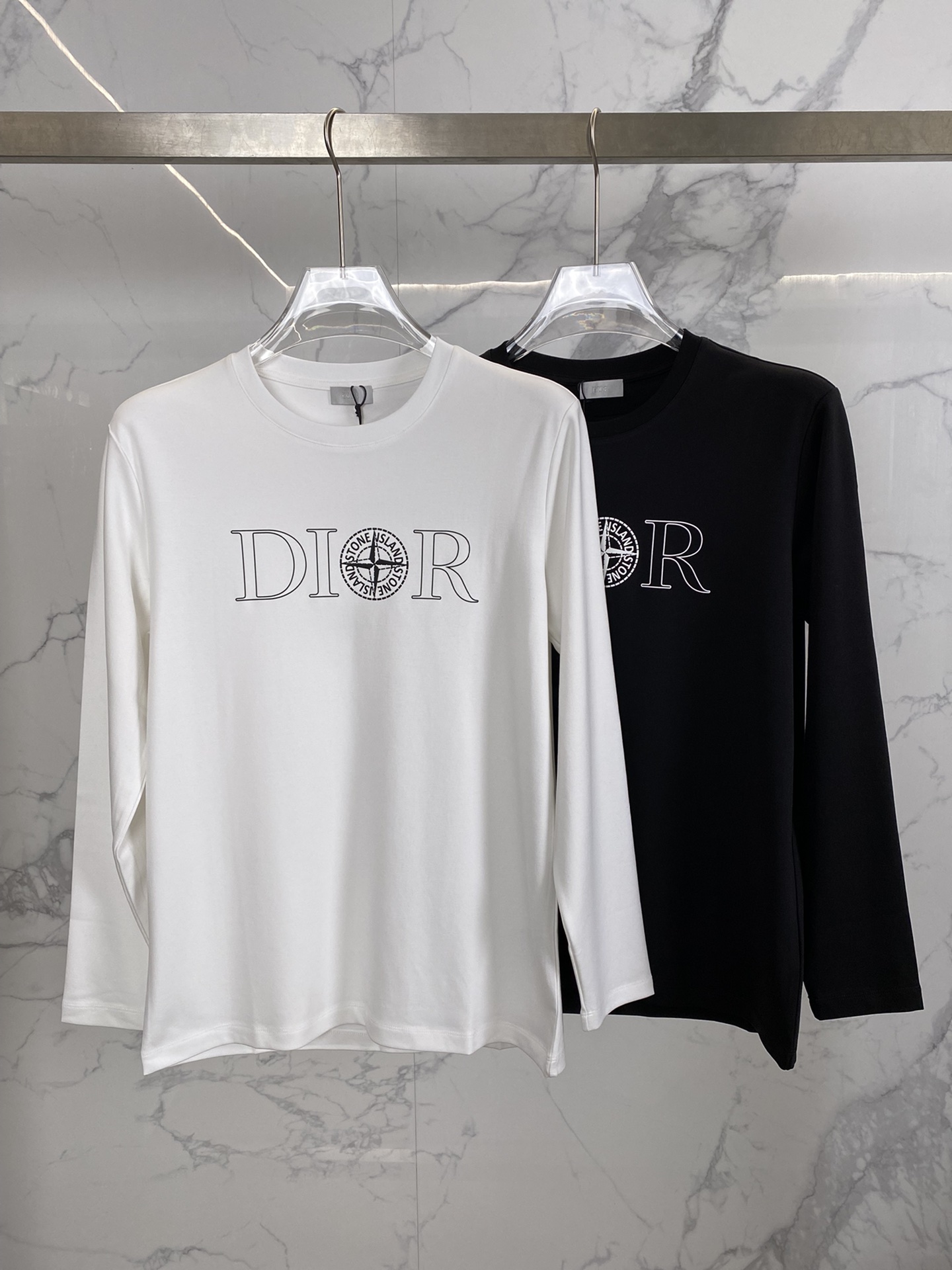 Dior Stone Island joint contrast print round neck long-sleeved T-shirt