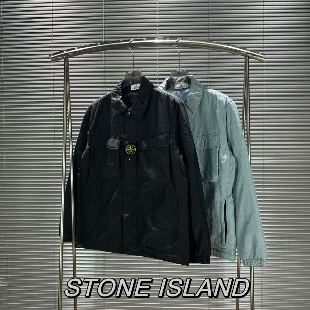 Stone Island Solid Color Peak Collar Single Breasted Long Sleeve Jacket Quilted Cotton Jacket