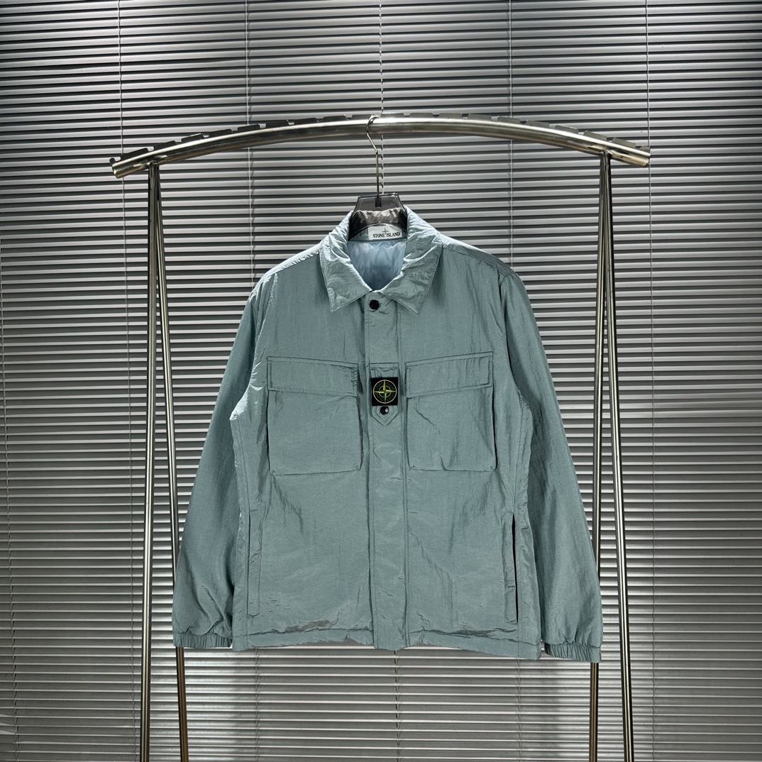 Stone Island Solid Color Peak Collar Single Breasted Long Sleeve Jacket Quilted Cotton Jacket
