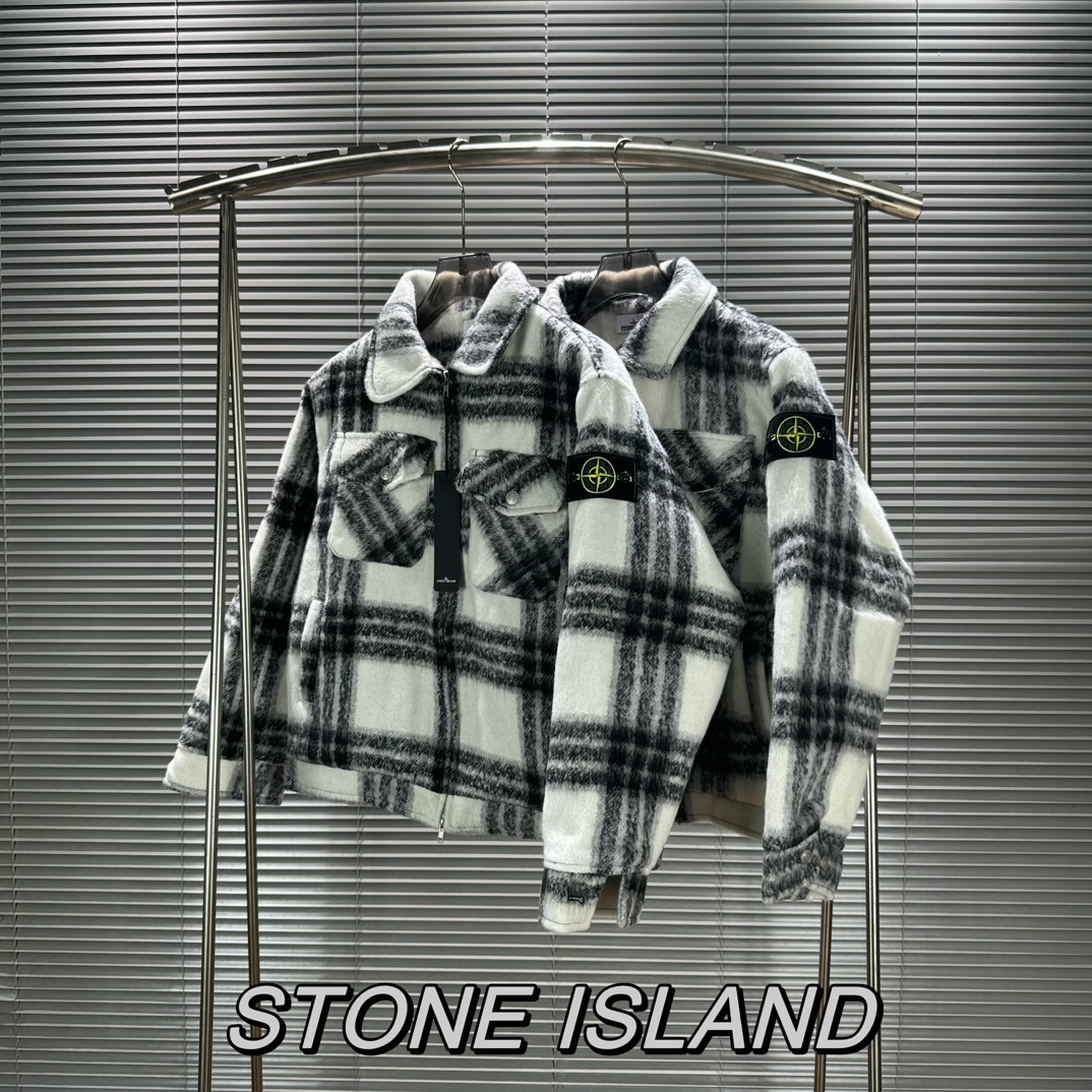 Stone Island Stone Island early winter Korean style black and white plaid woolen cotton jacket