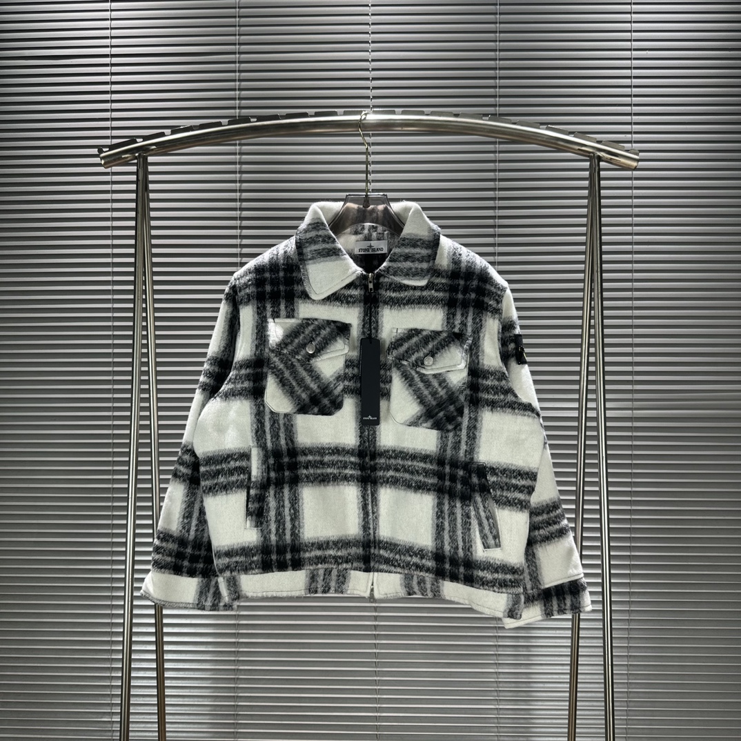 Stone Island Stone Island early winter Korean style black and white plaid woolen cotton jacket