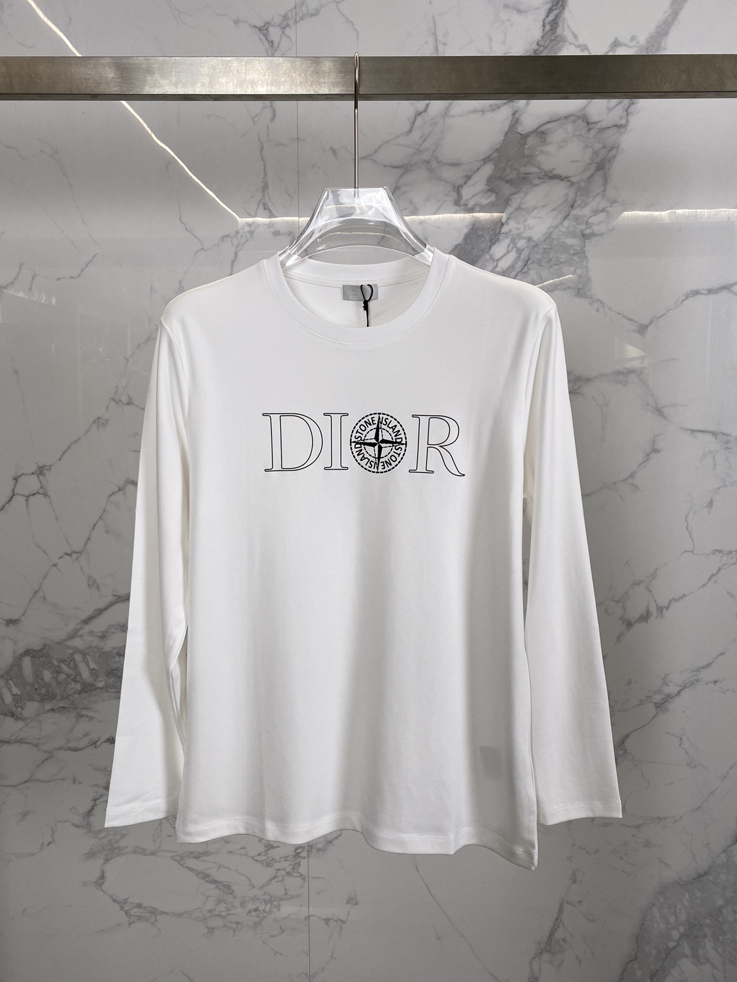 Dior Stone Island joint contrast print round neck long-sleeved T-shirt