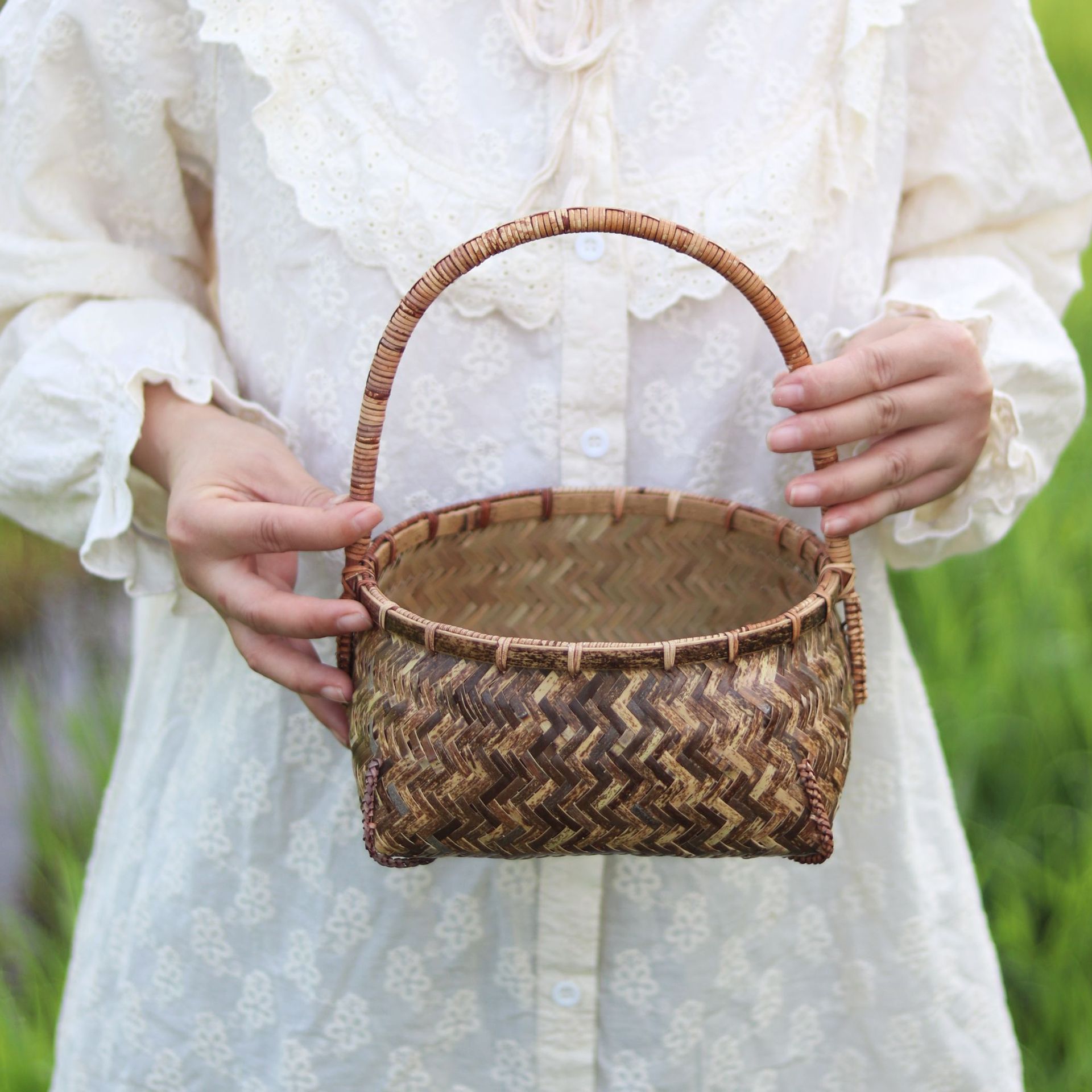Vintage Purple Bamboo Handwoven Basket - Morning Glow