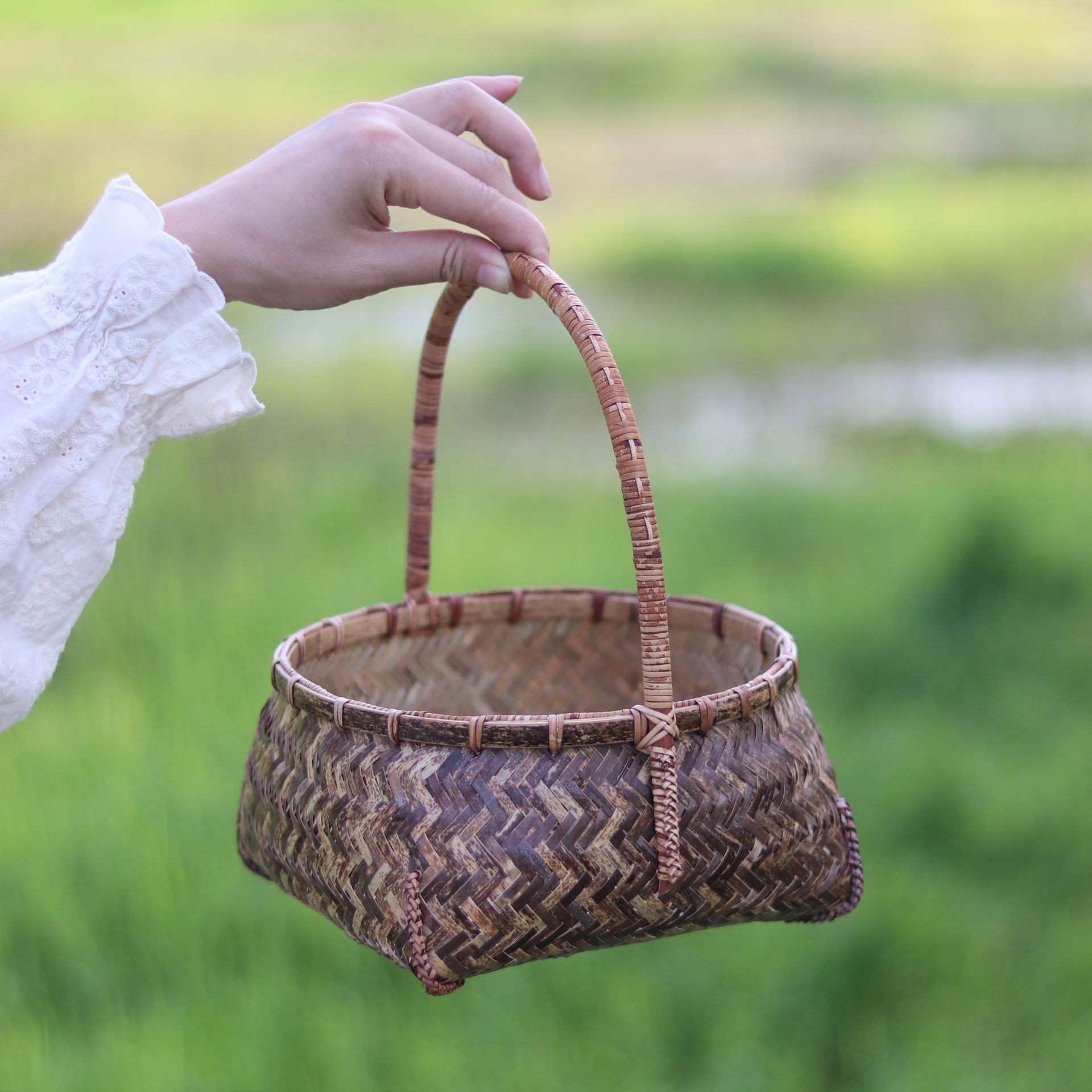 Vintage Purple Bamboo Handwoven Basket - Morning Glow