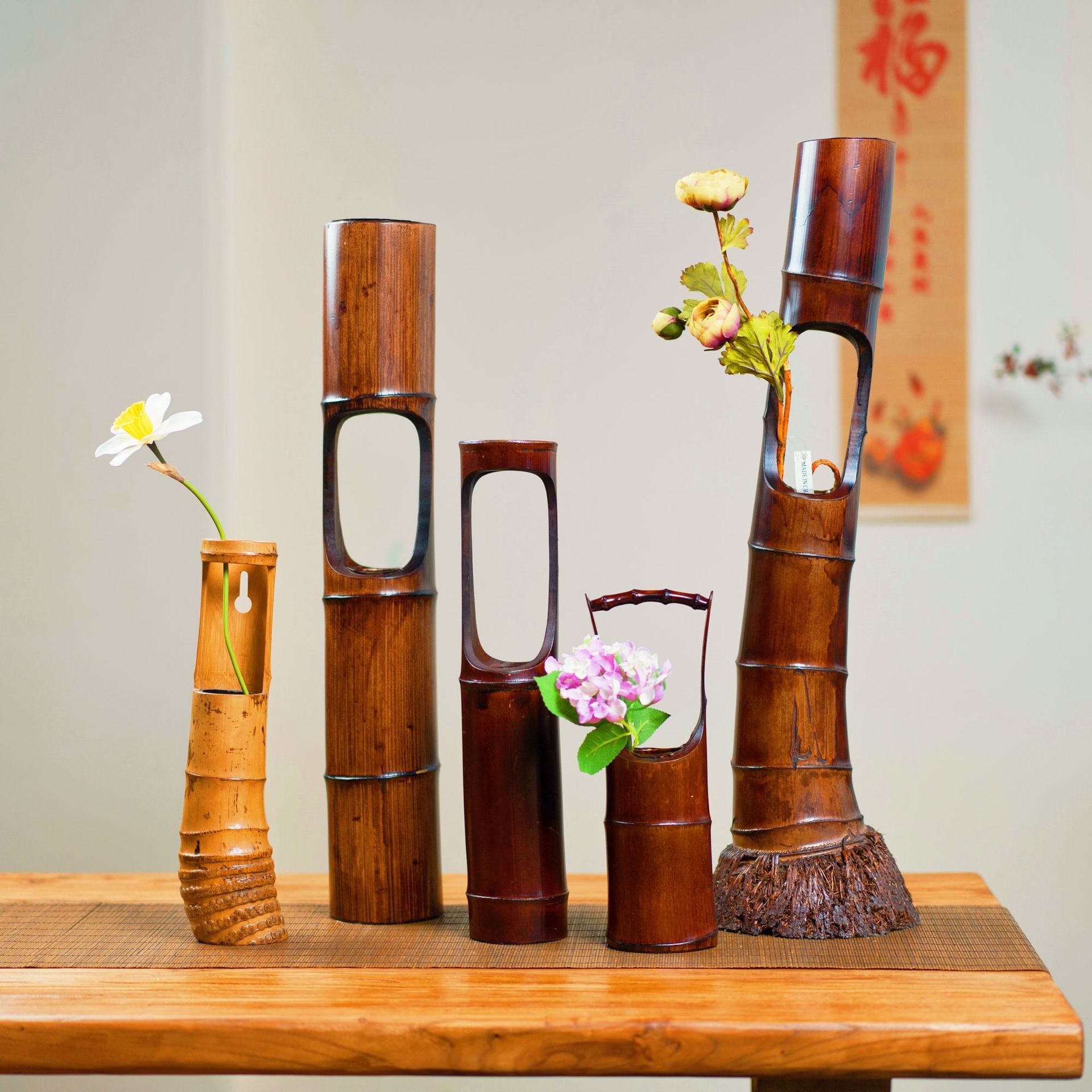 Handcrafted Bamboo Vase Collection - Rustic Traditional Floral Arrangements