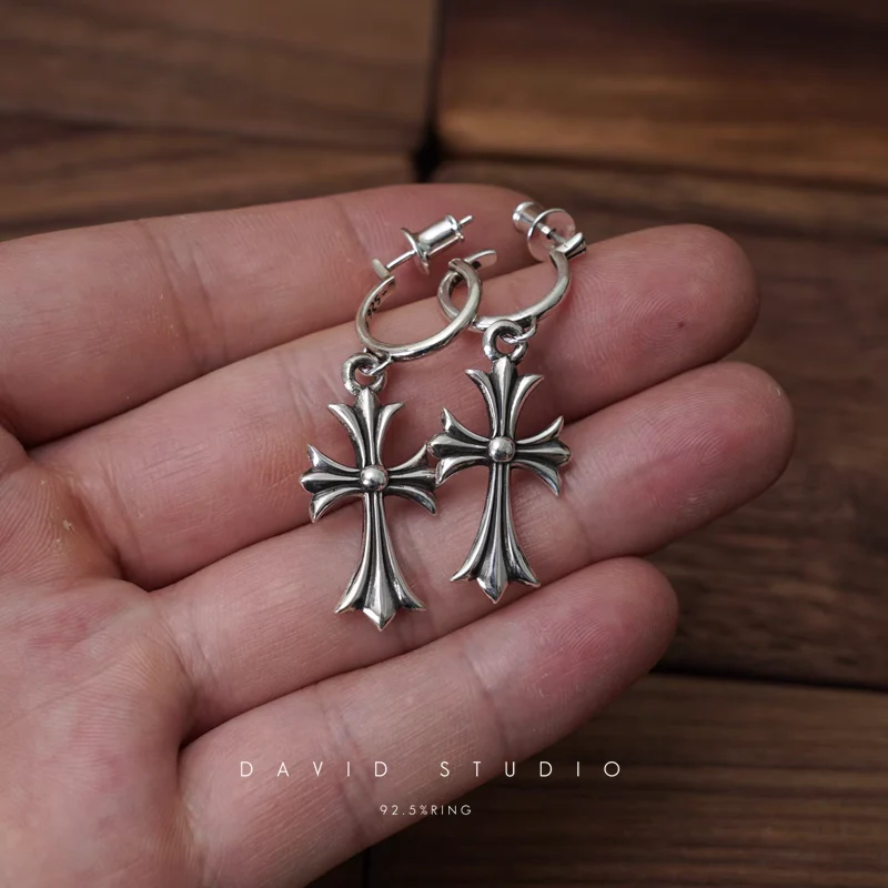 CHROME HEARTS TINY CROSS HOOP EARRING