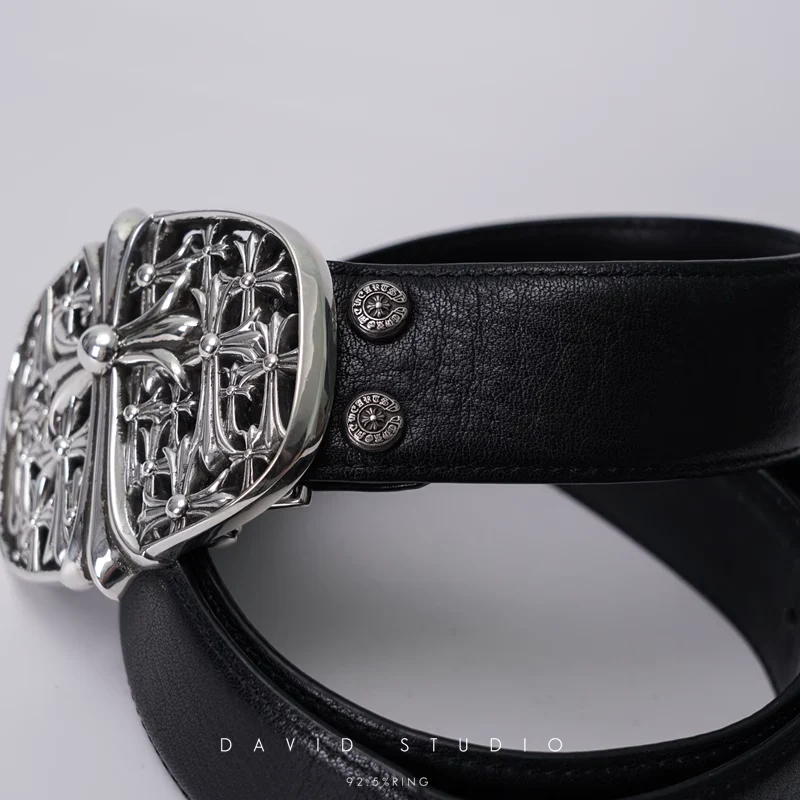 CEMETERY CROSS BUCKLE COWHIDE LEATHER BELT