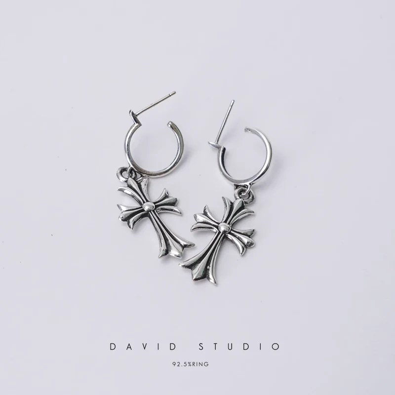 CHROME HEARTS TINY CROSS HOOP EARRING