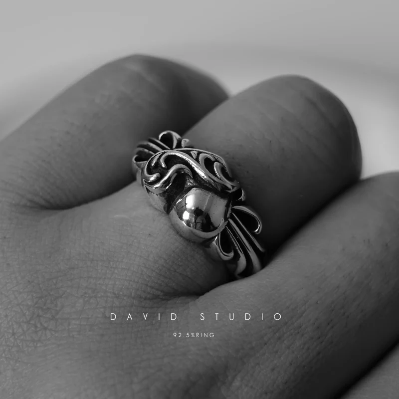 CHROME HEARTS FLORAL CROSS HEART RING