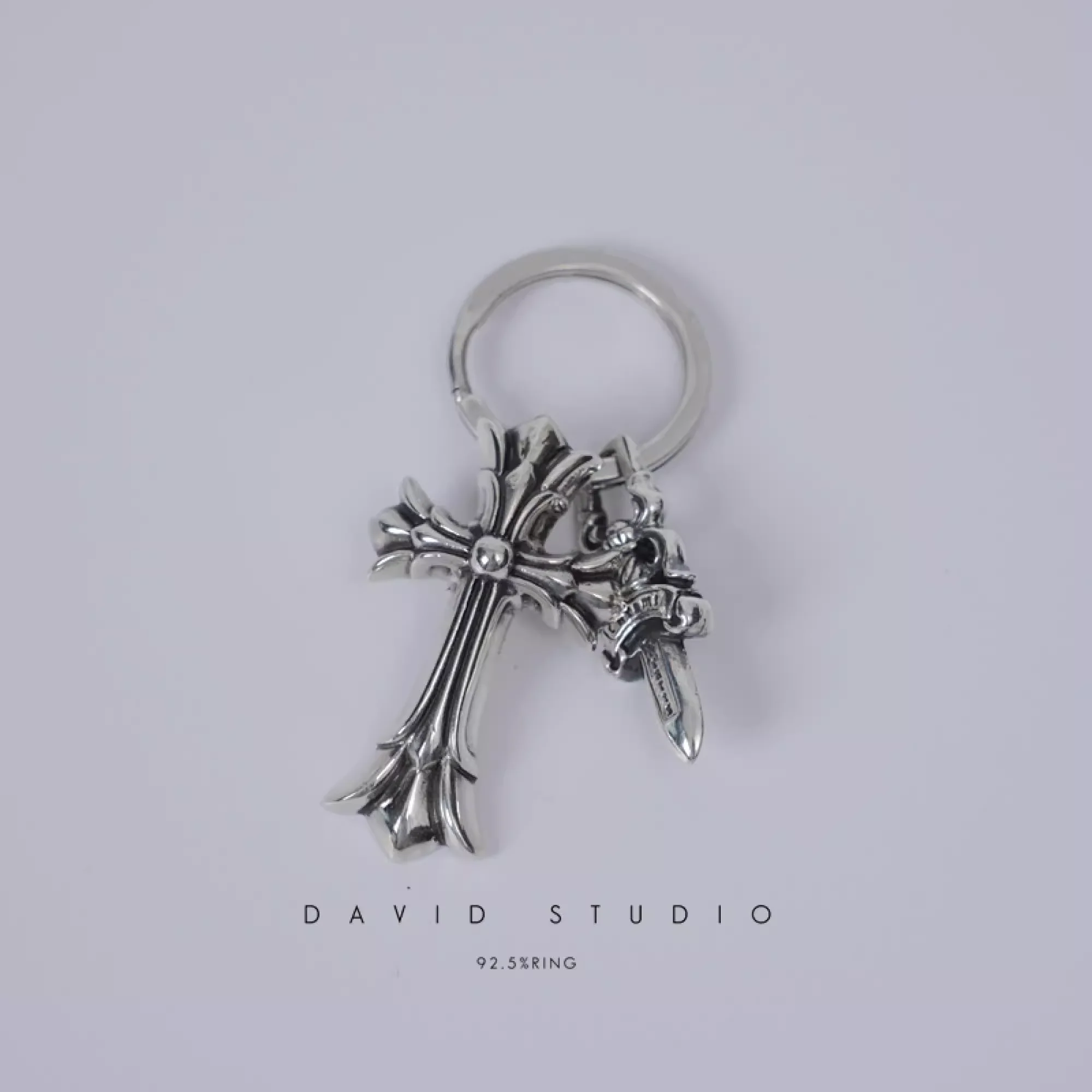 CHROME HEARTS DOUBLE CROSS AND DAGGER KEY RING