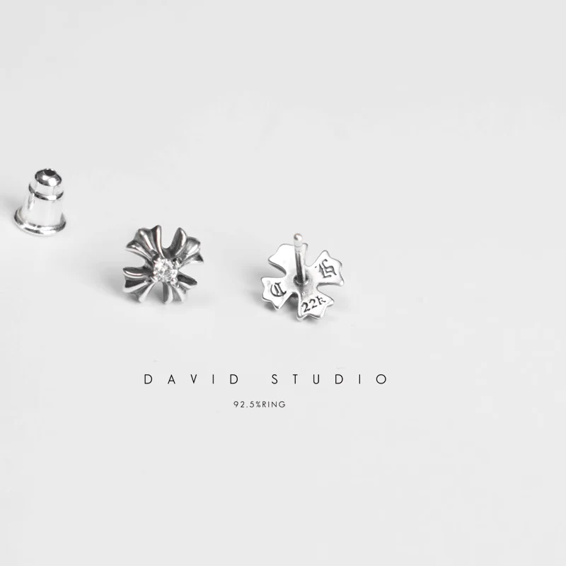 CHROME HEARTS CH PLUS STUD EARRINGS WITH DIAMONDS