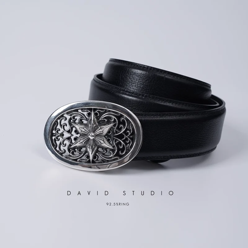 OVAL STAR BUCKLE COWHIDE LEATHER BELT