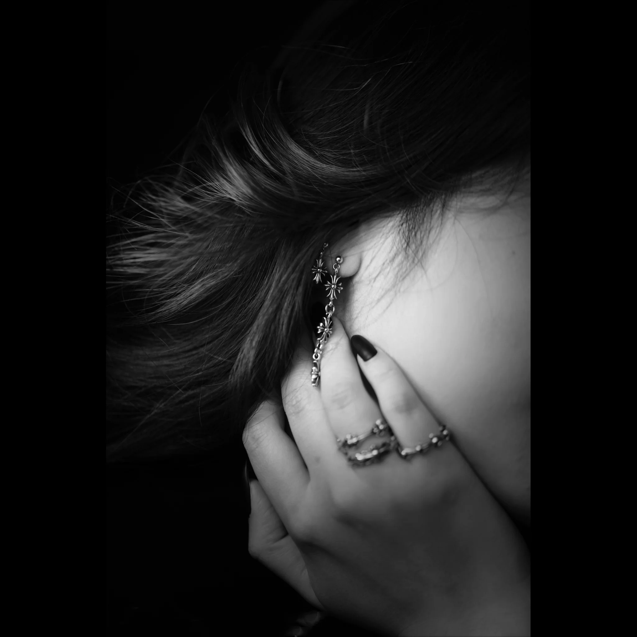 CHROME HEARTS TINY E CH PLUS DROP EARRINGS