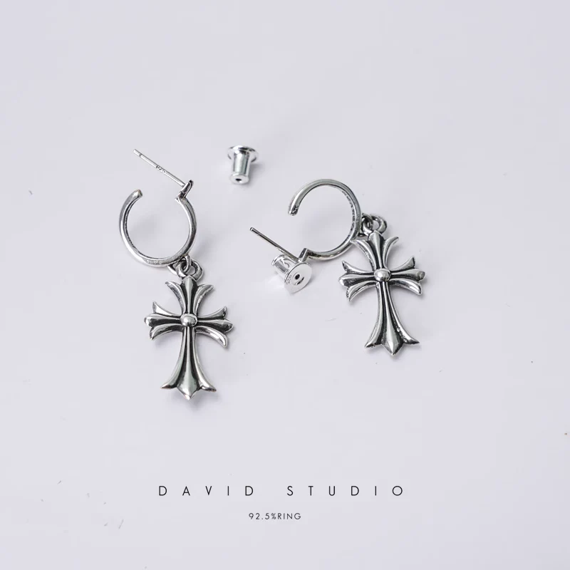 CHROME HEARTS TINY CROSS HOOP EARRING