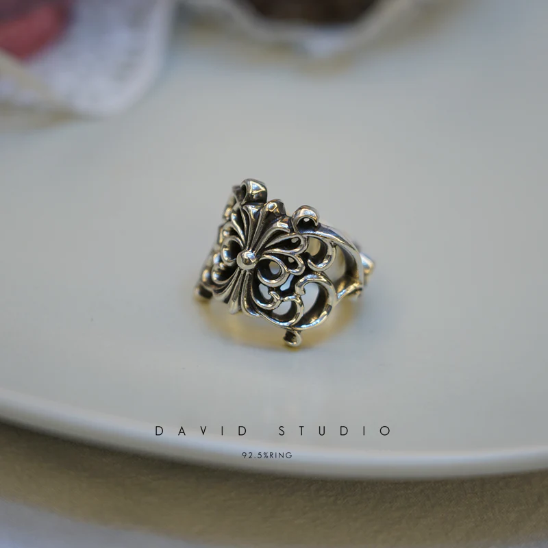 CHROME HEARTS BUTTERFLY FLORAL CROSS RING