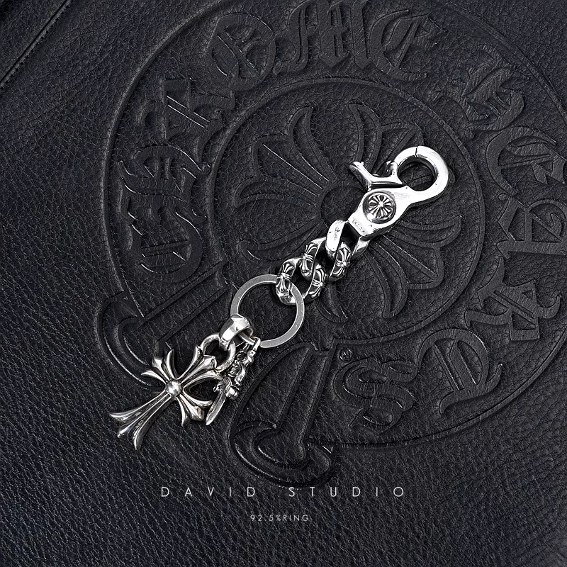 CHROME HEARTS FANCY LINK KEY CHAIN WITH CROSS AND DAGGER KEY RING