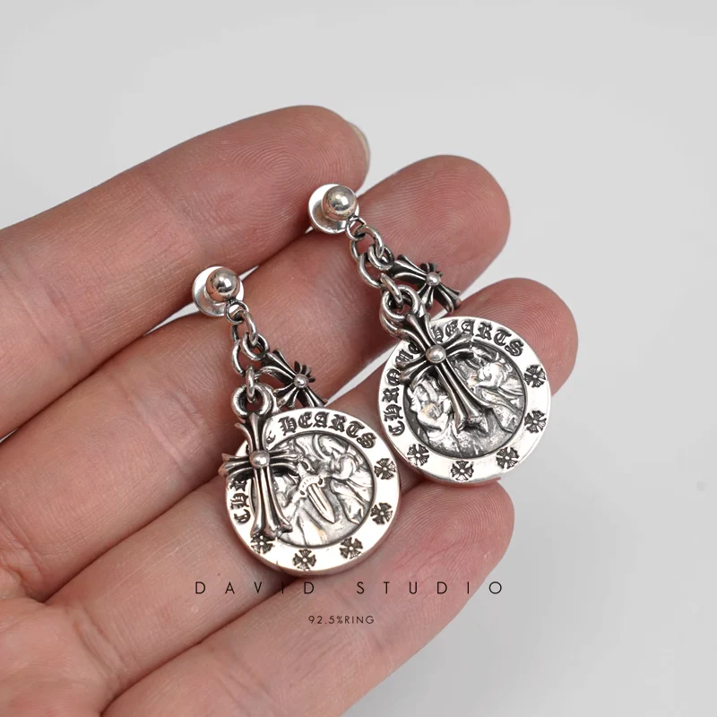 CHROME HEARTS CROSS ANGEL MEDALLION EARRING