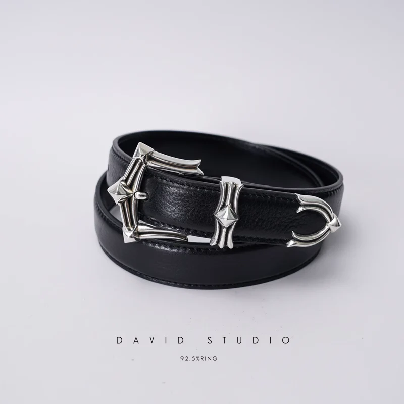 GEM BUCKLE COWHIDE LEATHER BELT
