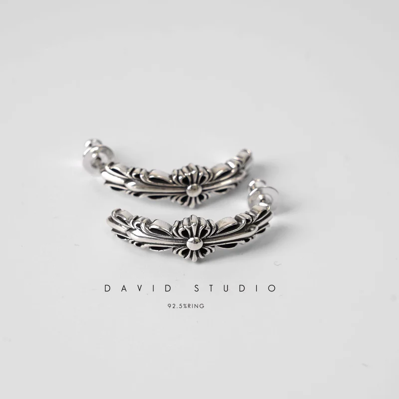 CHROME HEARTS DOUBLE FLORAL CROSS HOOP EARRING