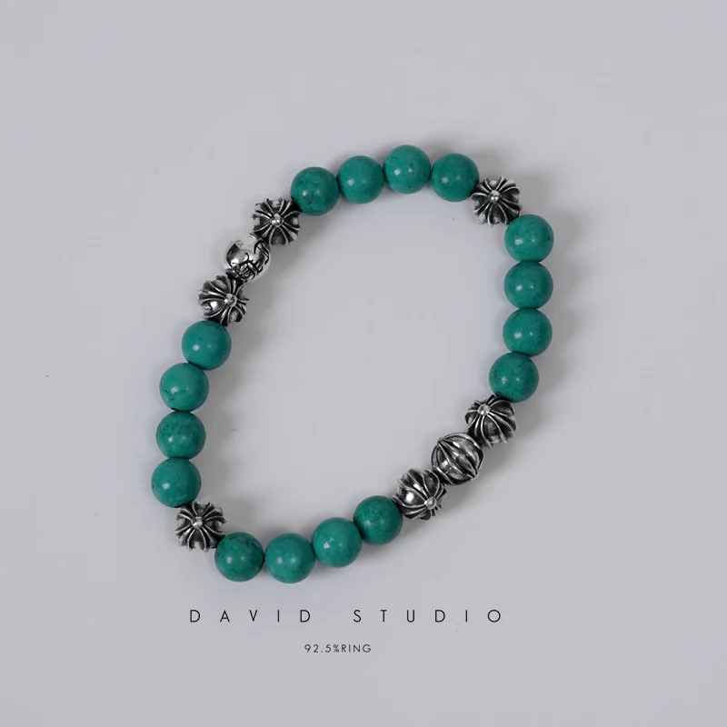 TURQUOISE BEAD BRACELET 8MM（8 SILVER BEADS）