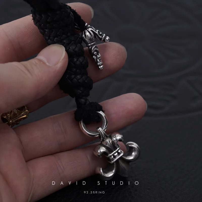CHROME HEARTS BS FLEUR CHARM – LEATHER BRAID