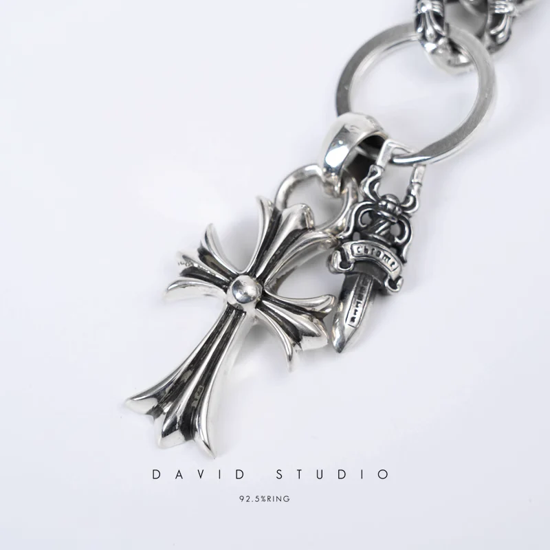 CHROME HEARTS FANCY LINK KEY CHAIN WITH CROSS AND DAGGER KEY RING