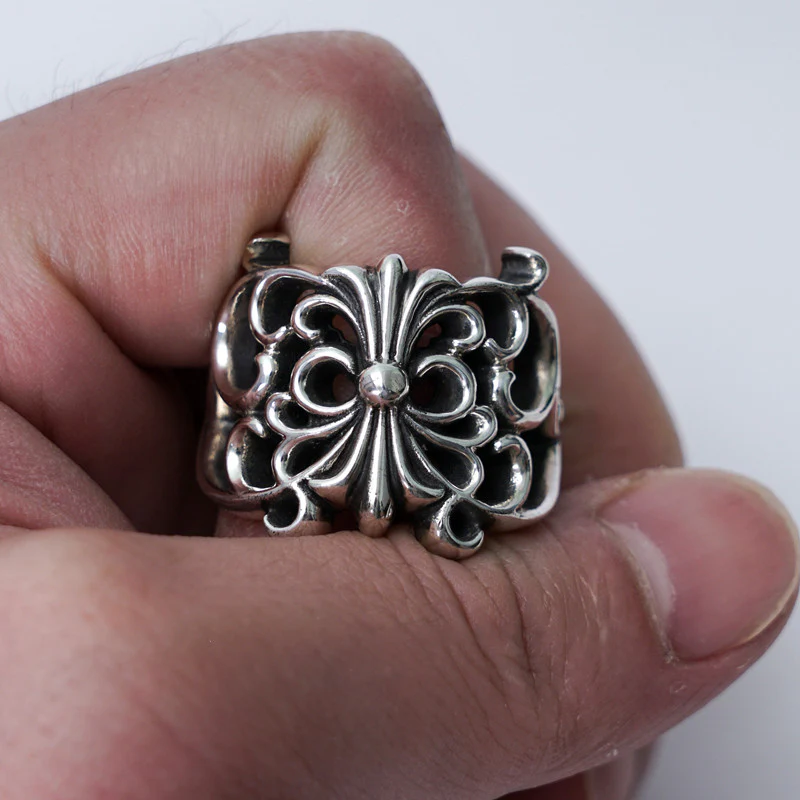 CHROME HEARTS BUTTERFLY FLORAL CROSS RING