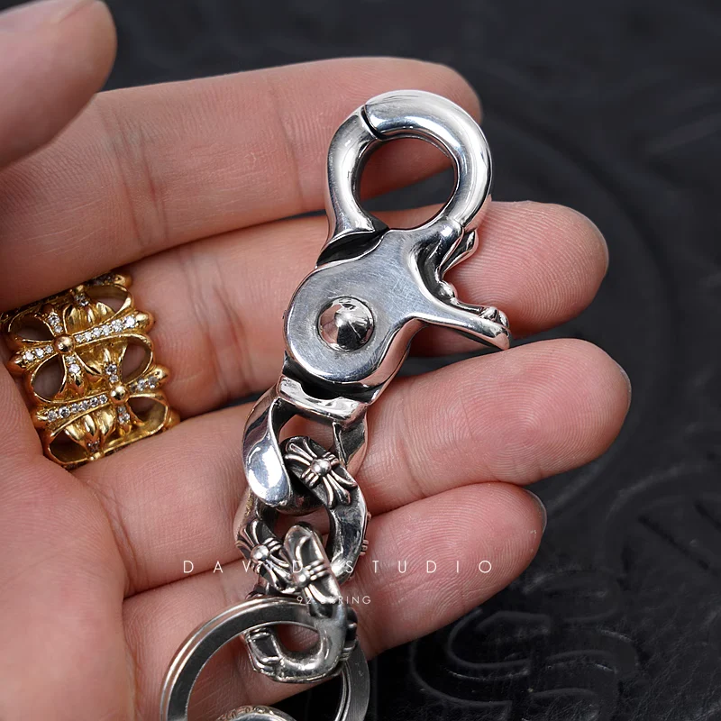 CHROME HEARTS FANCY LINK KEY CHAIN WITH XS FILIGREE CROSS AND DAGGER KEY RING