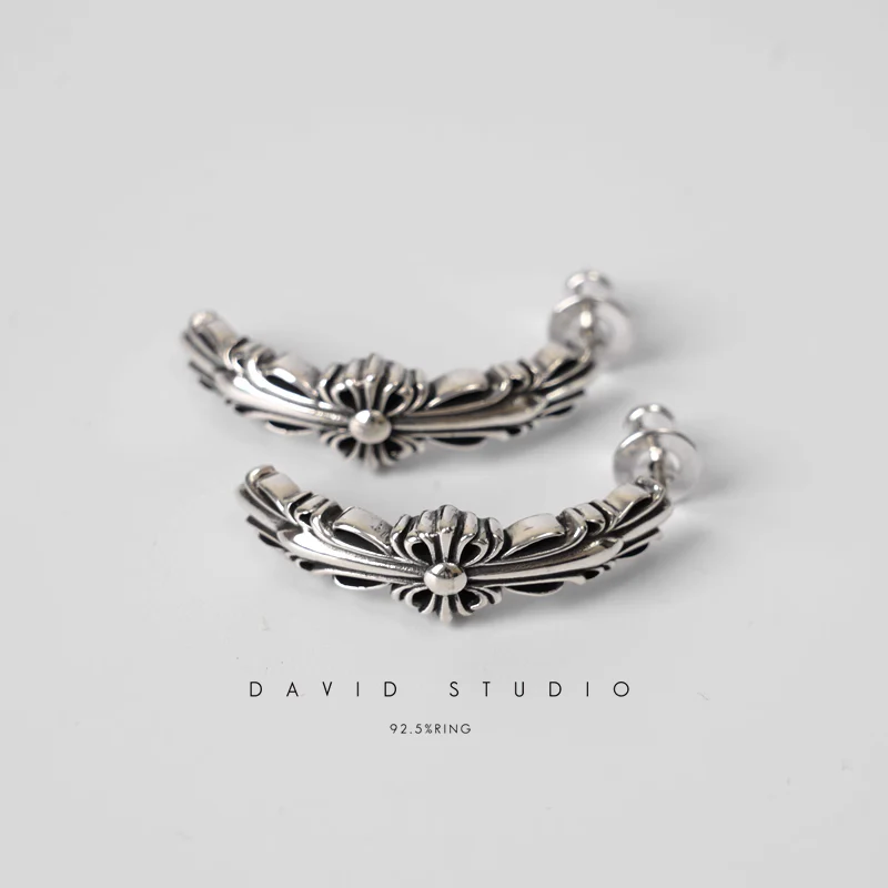 CHROME HEARTS DOUBLE FLORAL CROSS HOOP EARRING