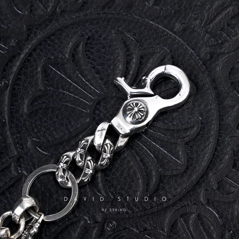 CHROME HEARTS FANCY LINK KEY CHAIN WITH CROSS AND DAGGER KEY RING