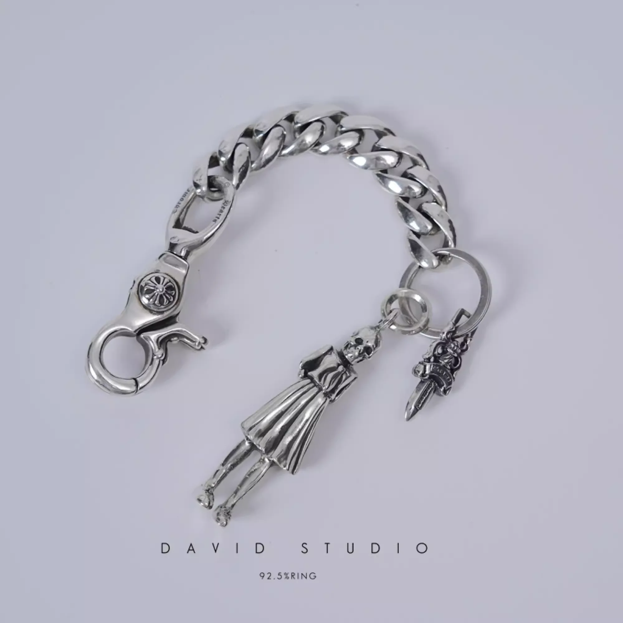 CHROME HEARTS 9 LINK KEY CHAIN WITH FOTI SKIPPY AND DAGGER KEY RING