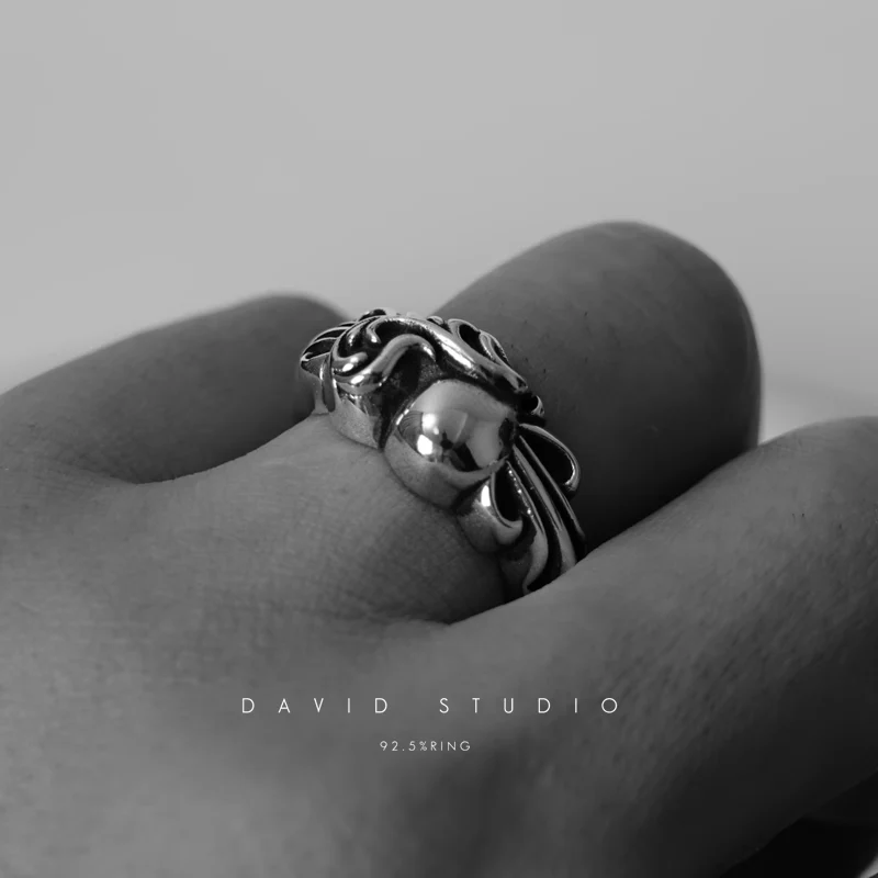 CHROME HEARTS FLORAL CROSS HEART RING