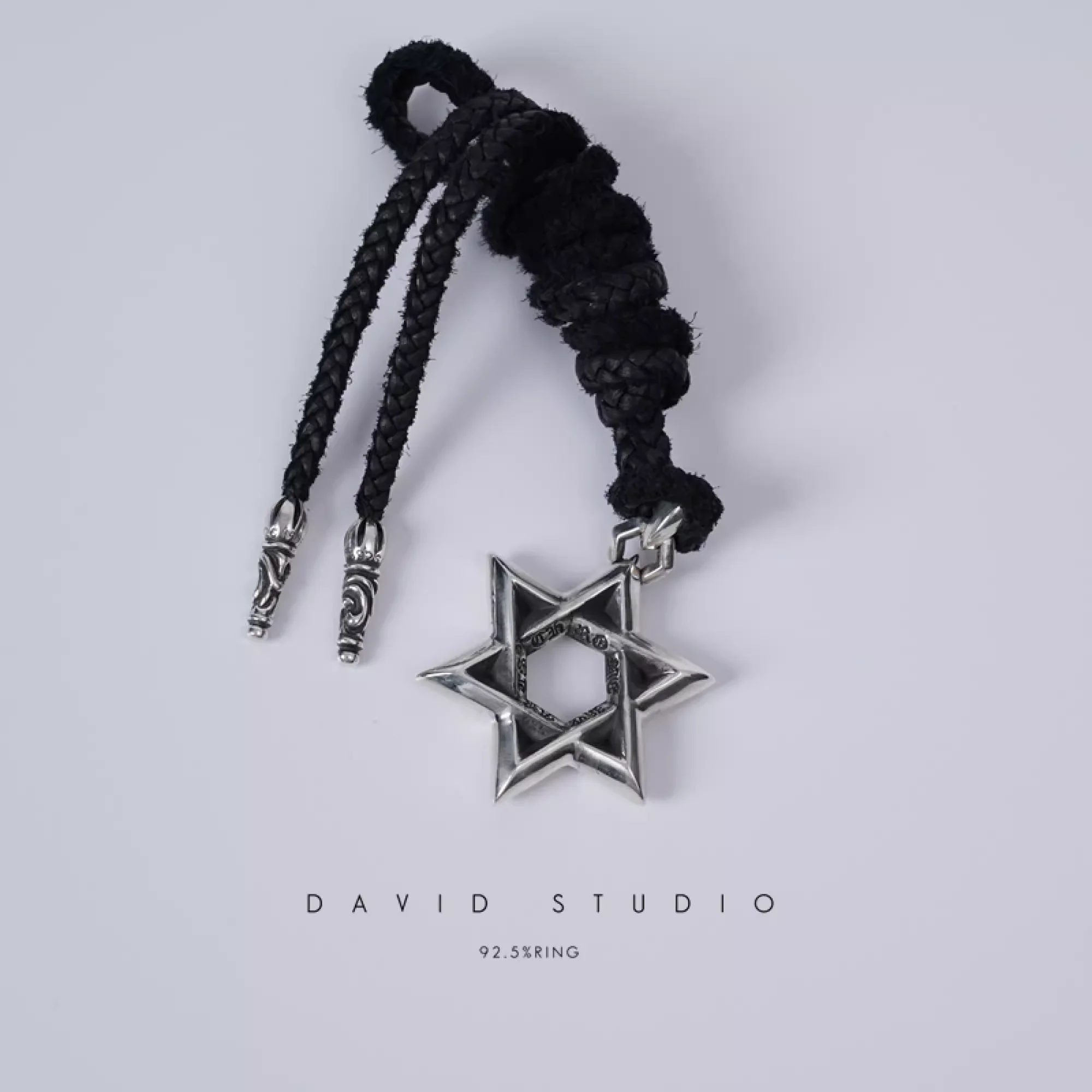 CHROME HEARTS LARGE STAR OF DAVID PENDANT – LEATHER BRAID