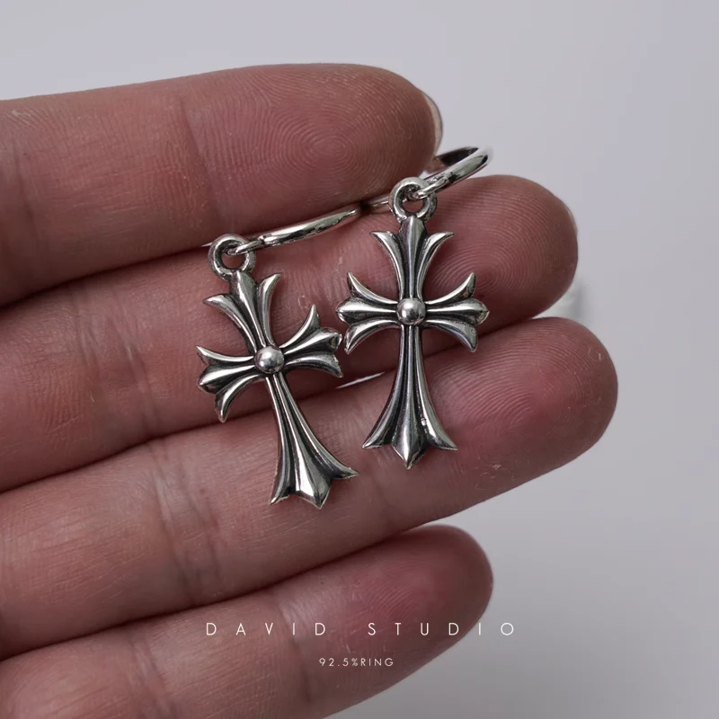 CHROME HEARTS TINY CROSS HOOP EARRING