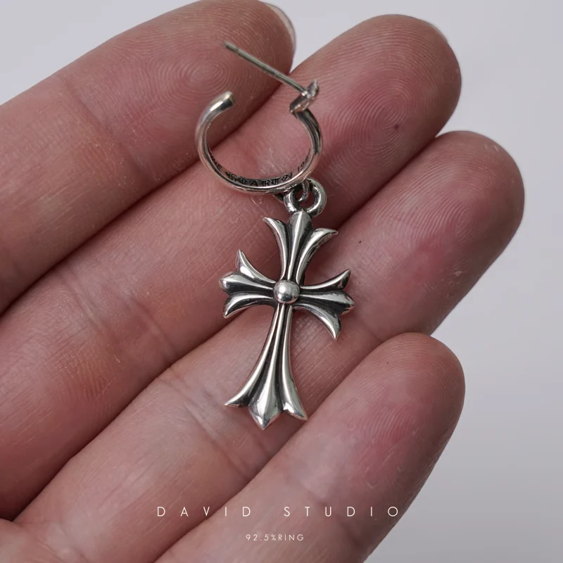 CHROME HEARTS TINY CROSS HOOP EARRING
