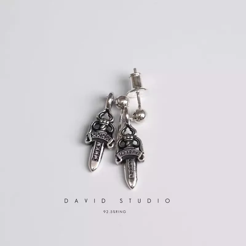 CHROME HEARTS DAGGER DROP EARRING WITH DIAMOND