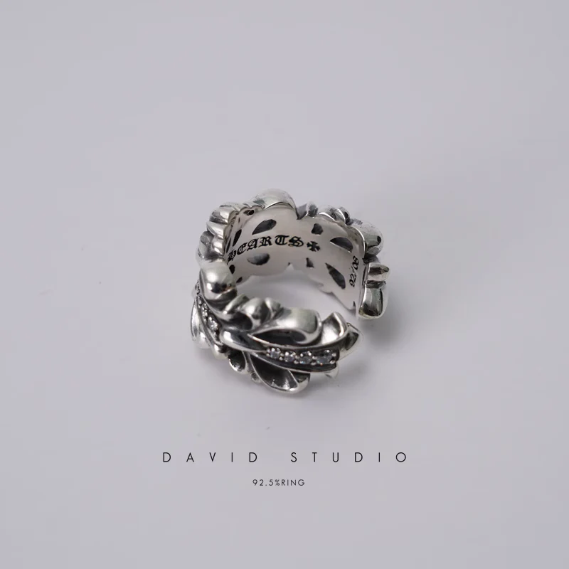 CHROME HEARTS DOUBLE FLORAL RING WITH WHITE DIAMONDS